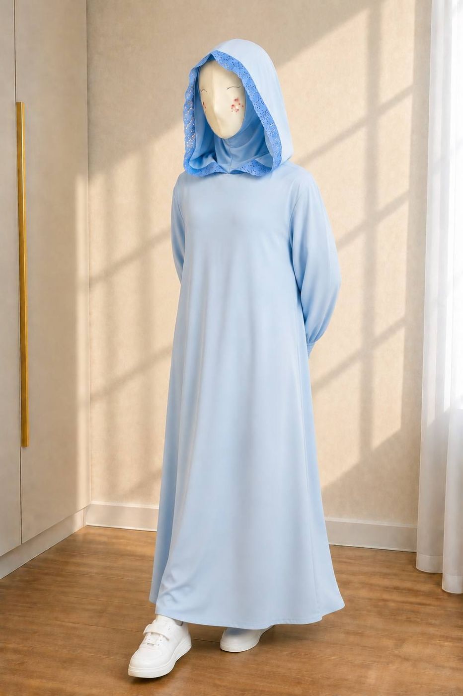 Light blue prayer dress with a khimar